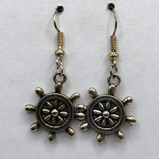 Metal Ship's Wheel Earrings