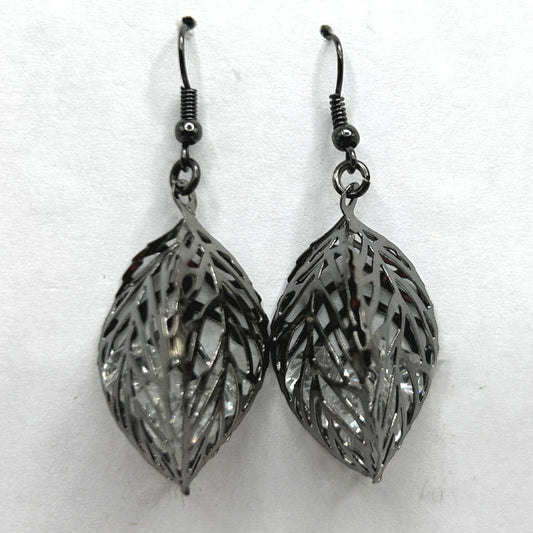 Large Leaf Cage Earrings with Sparkle