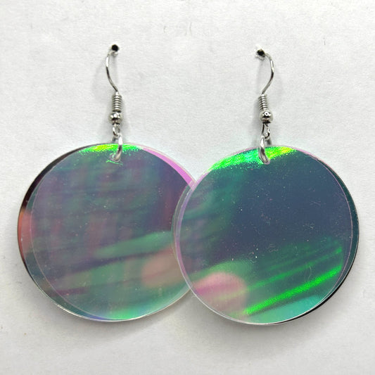 Layered Silver and Iridescent Circle Earrings