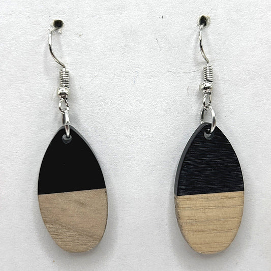 Black Resin and Wood Earrings