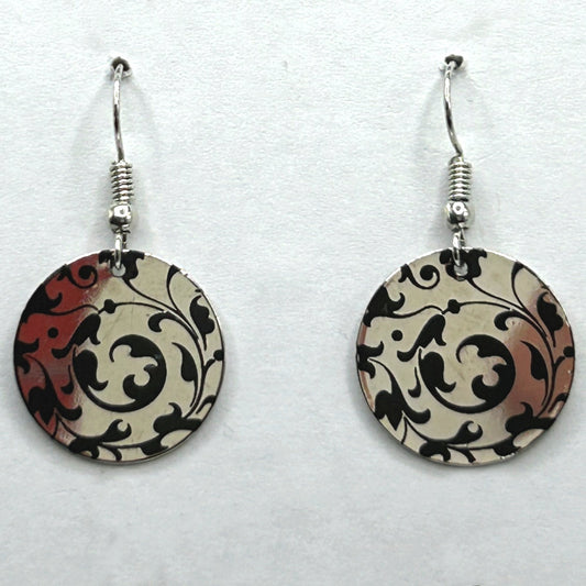 Mirrored Disc Earrings with Floral Motif