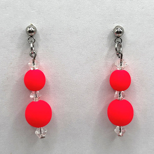 Neon Red-Pink Double Ball Earrings