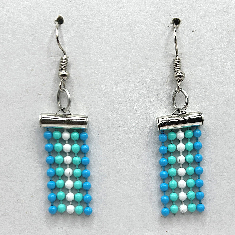 Blue and White Ball Chain Earrings