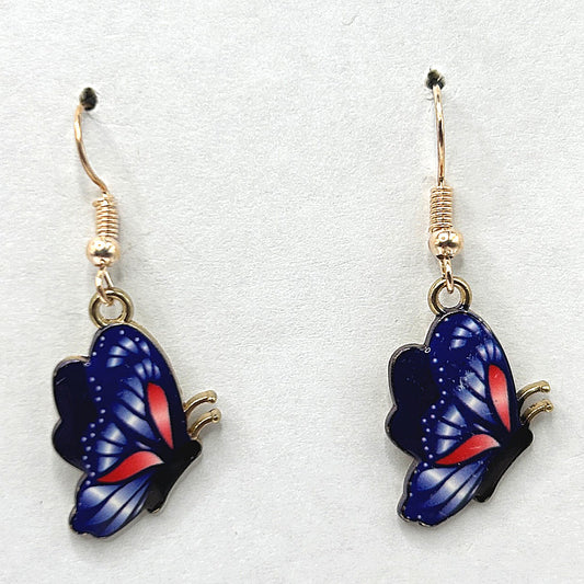 Dark Blue Enamel Butterfly Earrings
