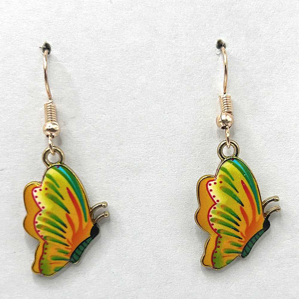 Multicolor Yellow-Orange Enamel Butterfly Earrings