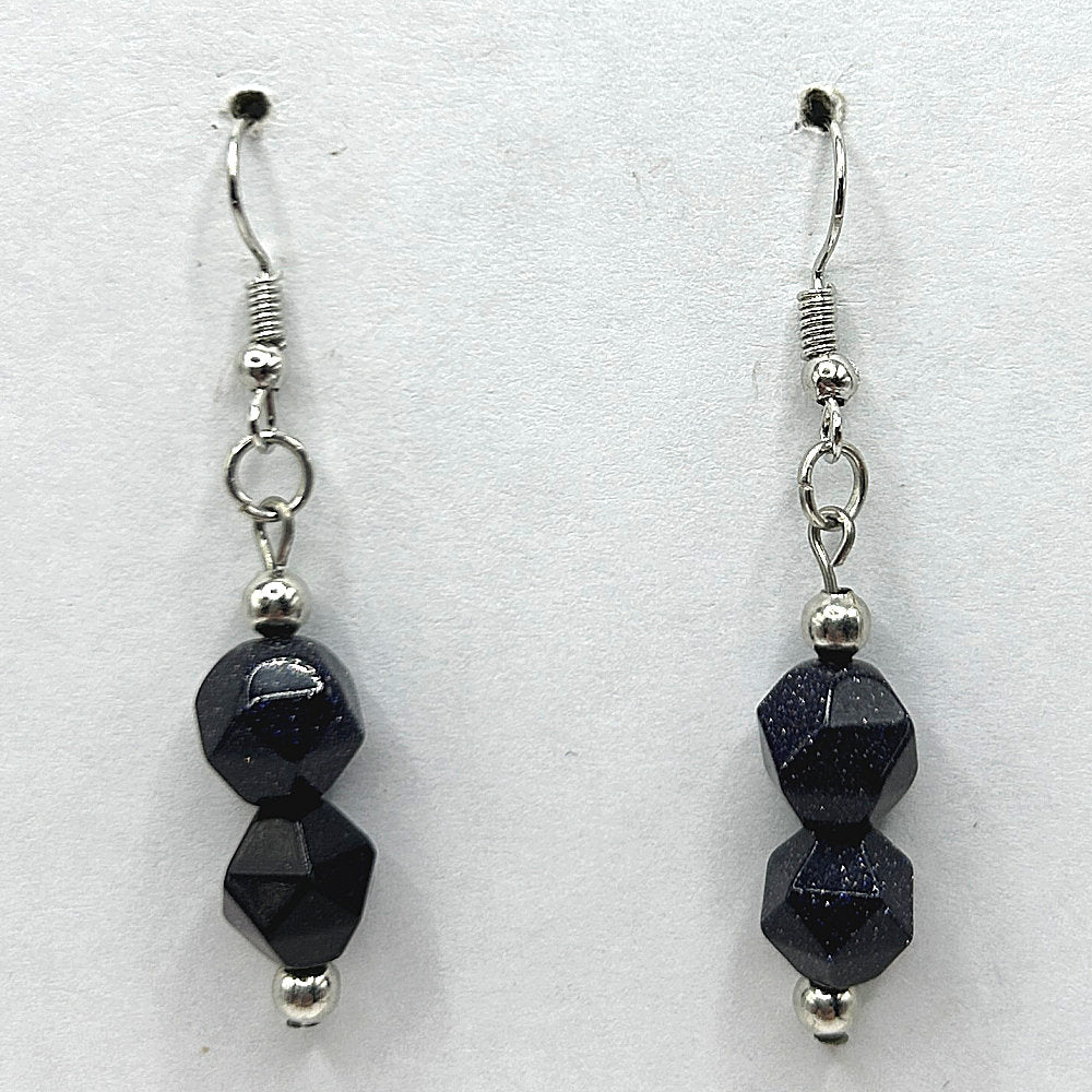 Double Blue Goldstone Nugget Earrings