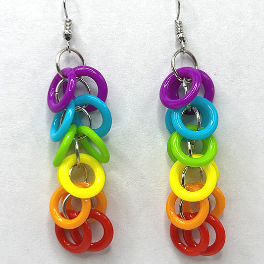 Long Shaggy Rainbow Pride Earrings