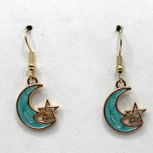 Blue Moon and Gold Star Earrings