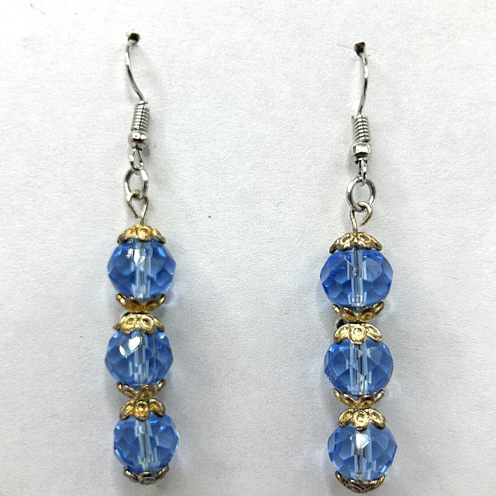 Triple Faceted Pale Blue Glass Ball Earrings
