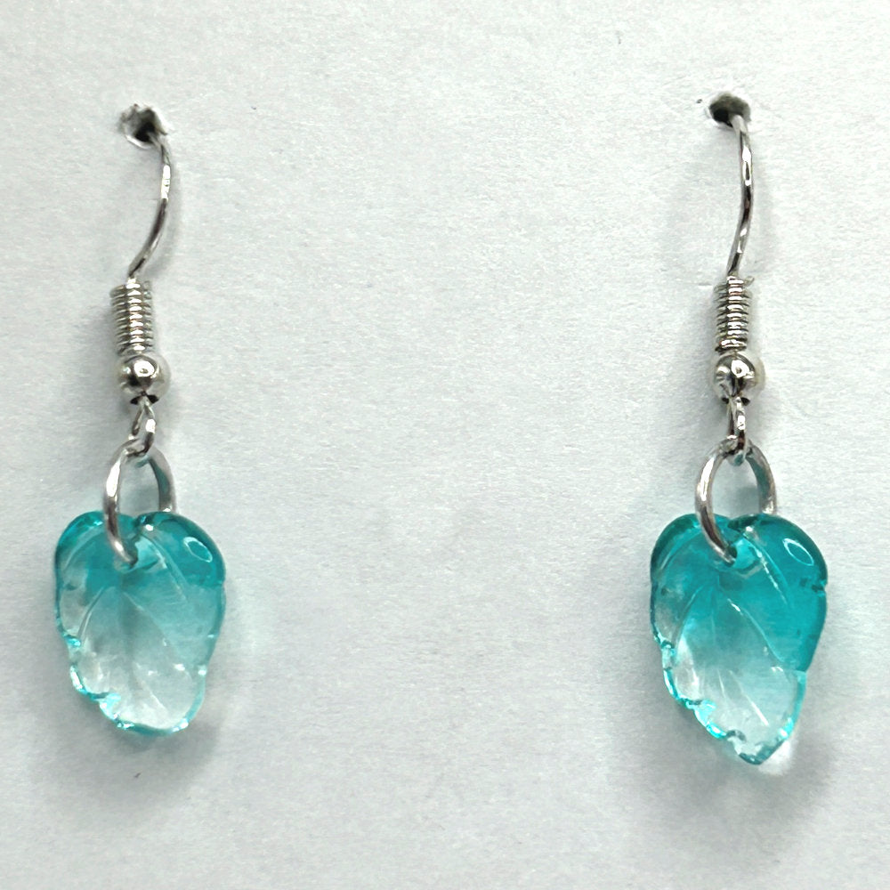 Small Clear-Blue/Green Leaf Earrings