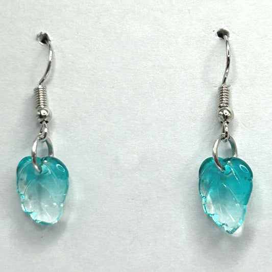 Small Clear-Blue/Green Leaf Earrings