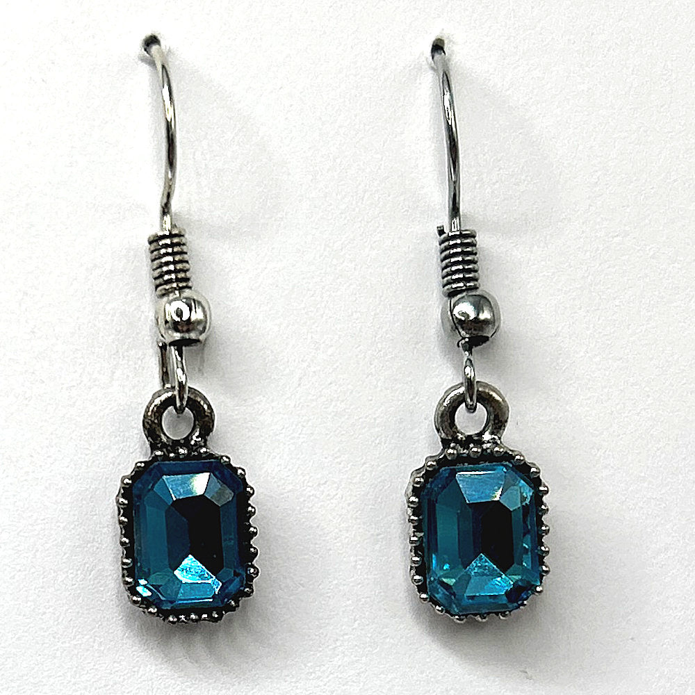 Tiny Blue Rectangle Drop Earrings
