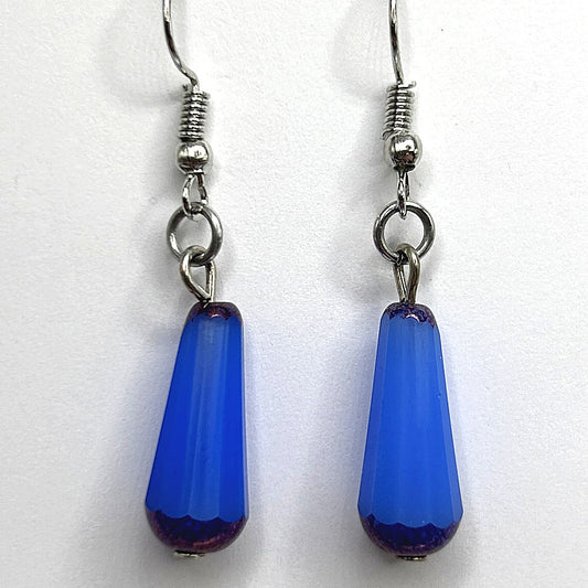 Blue Czech Glass Raindrop Earrings