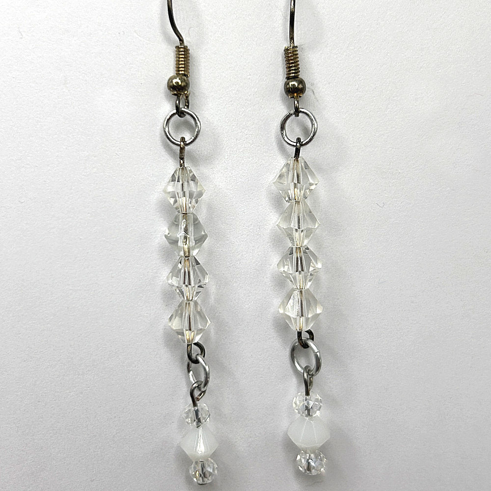 Long Clear and White Dangle Earrings
