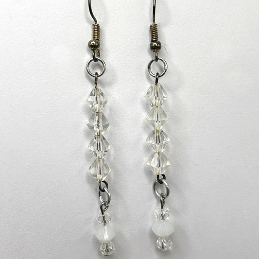 Long Clear and White Dangle Earrings