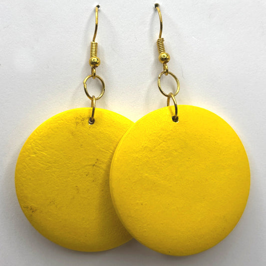 Large Yellow Wooden Disc Earrings