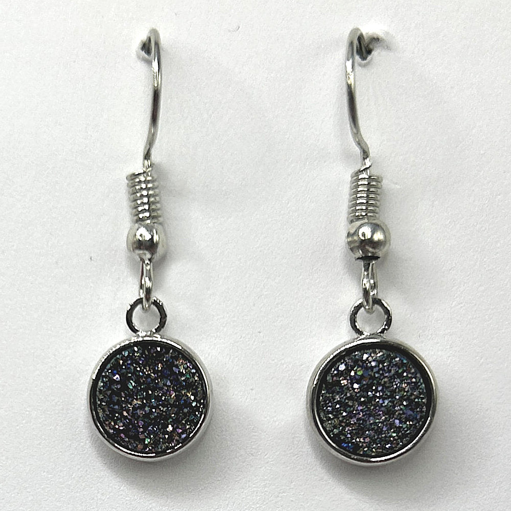 Black Glitter Disc Earrings