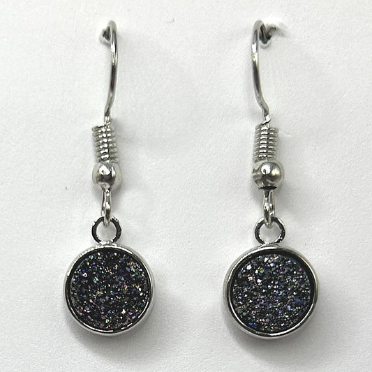 Black Glitter Disc Earrings