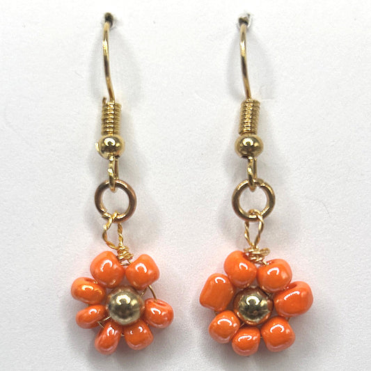 Orange Seed Bead Flower Earrings