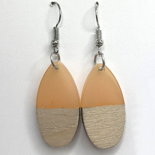 Orange Resin and Wood Teardrop Earrings