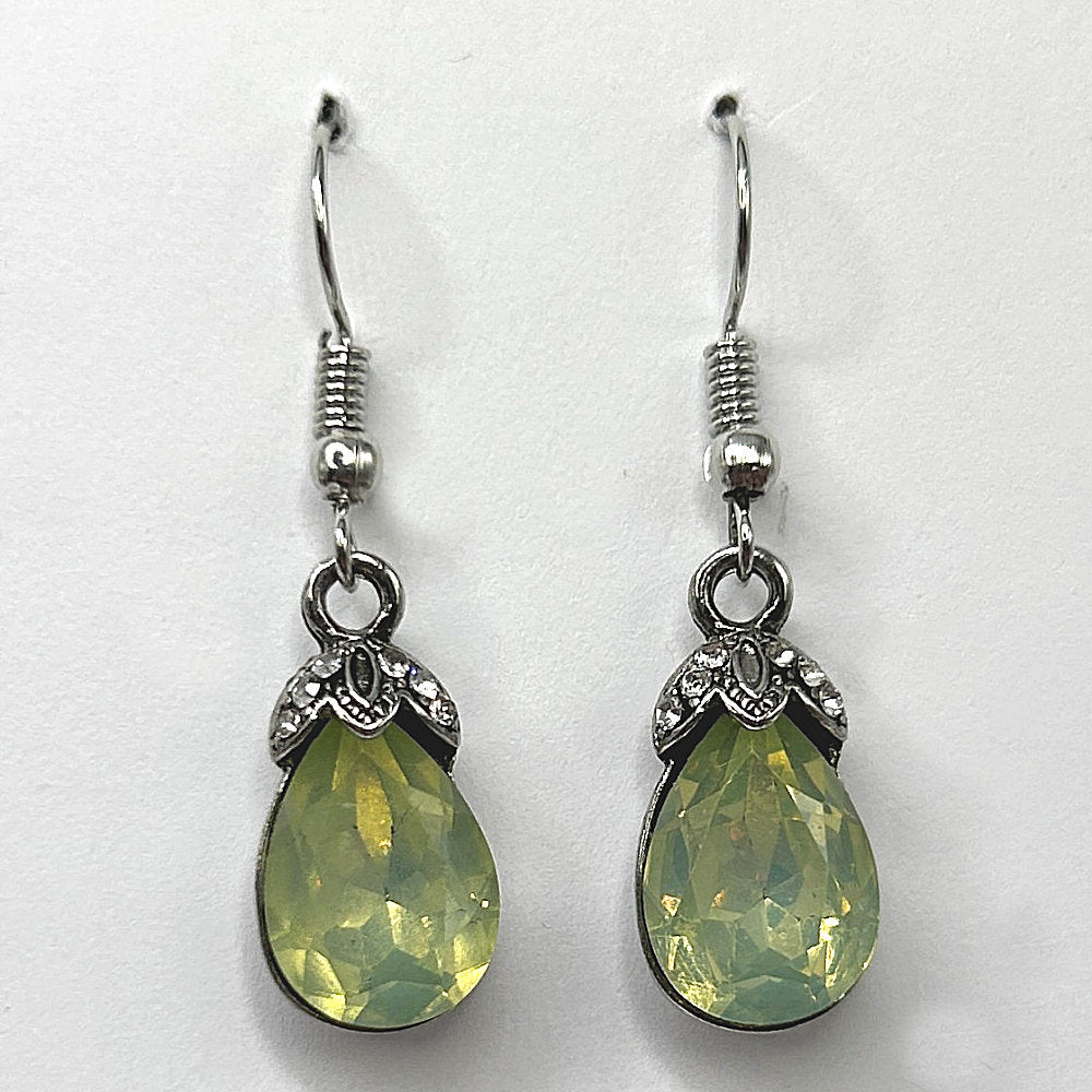 Green Teardrop Earrings with Rhinestone Accents
