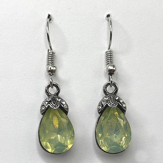 Green Teardrop Earrings with Rhinestone Accents