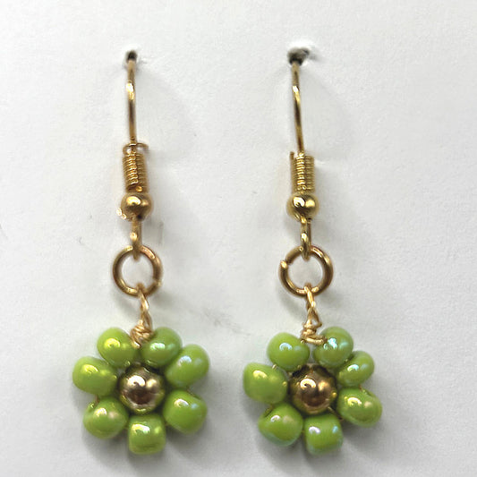Green Seed Bead Flower Earrings
