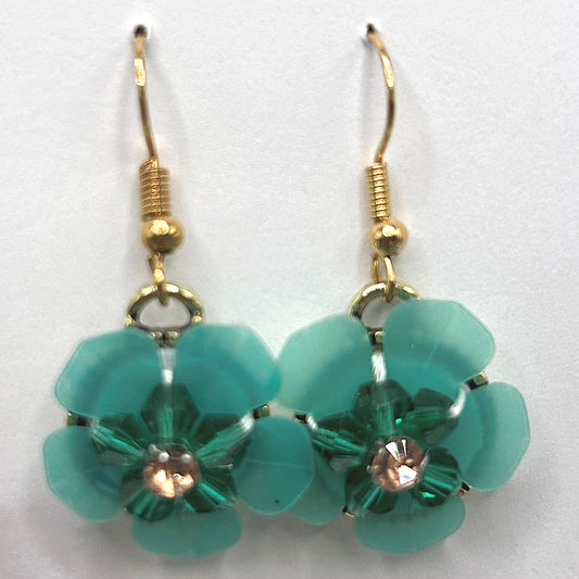 Green Flower Earrings with Pink Center