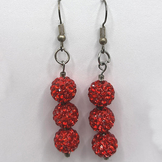 Triple Red Glitter Ball Earrings