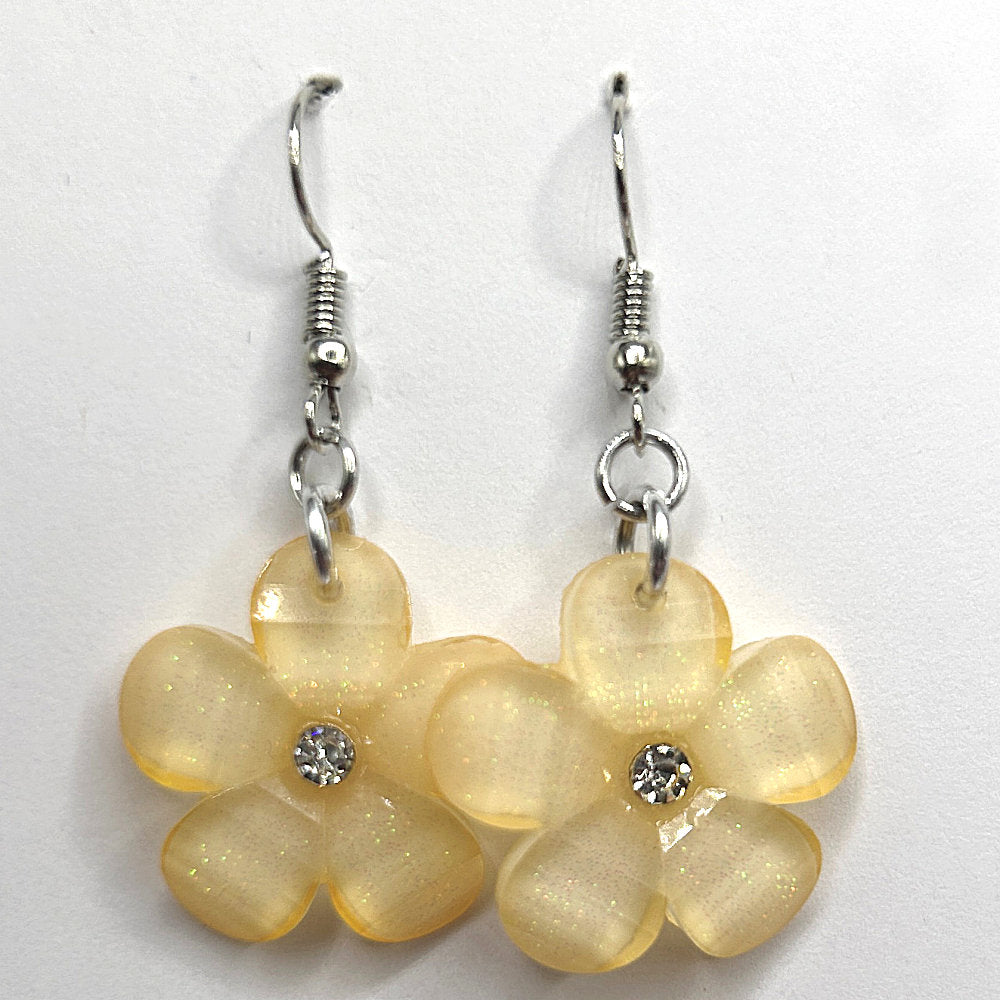 Pale Peach Sparkle Flower Earrings