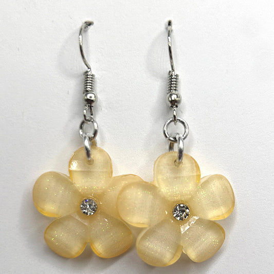 Pale Peach Sparkle Flower Earrings
