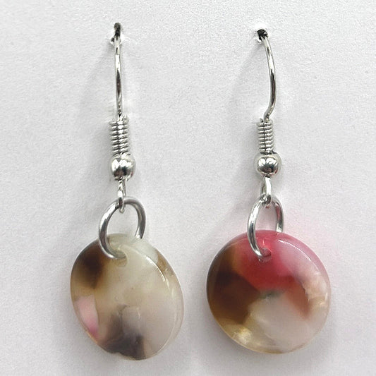 Pink-Brown-White Disc Earrings
