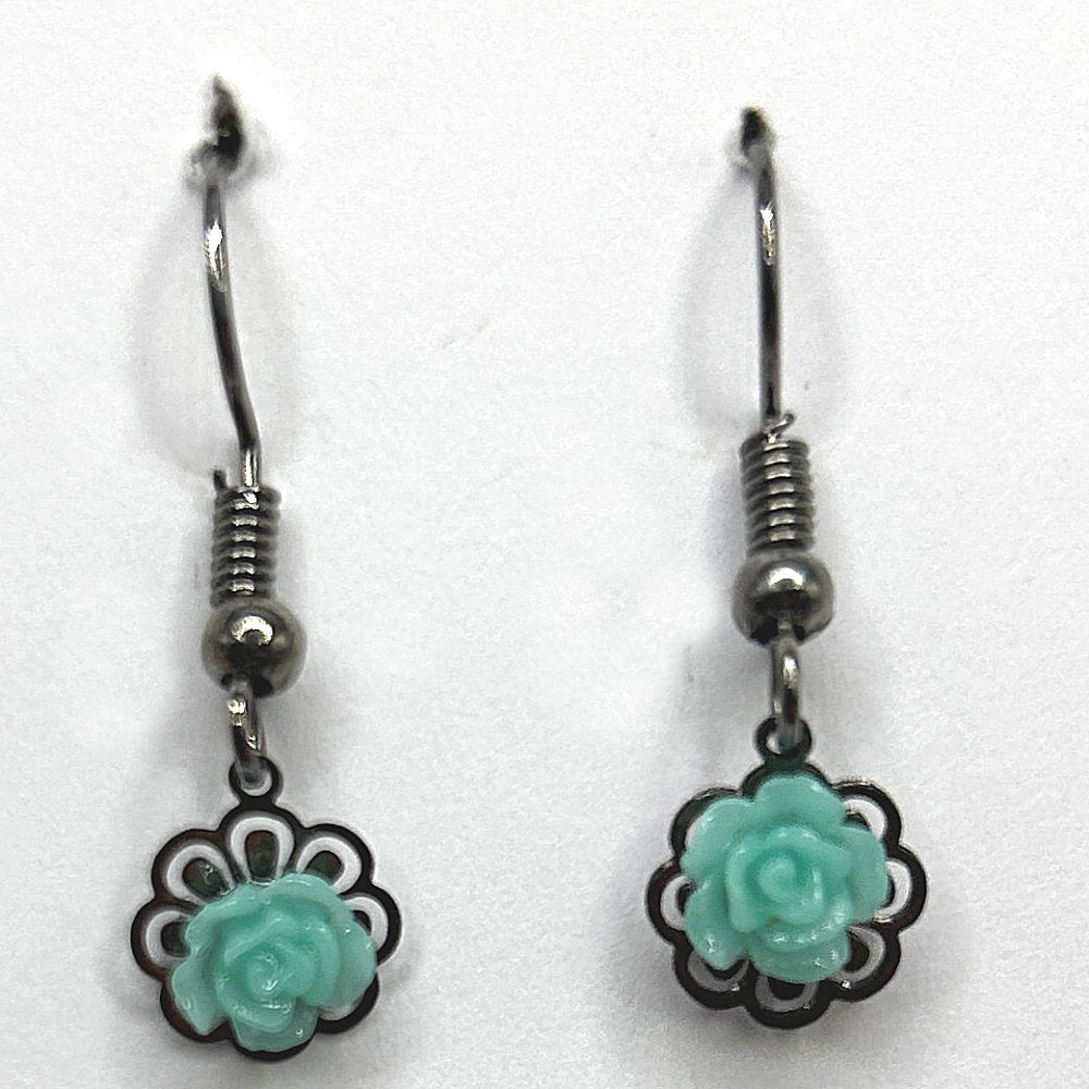 Tiny Teal Flower Earrings