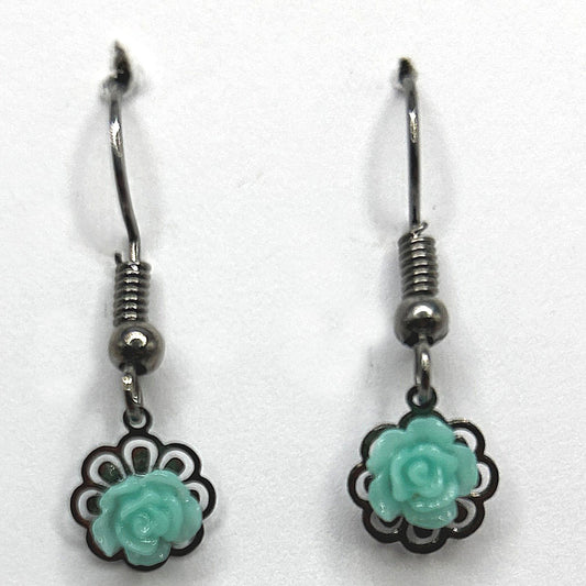Tiny Teal Flower Earrings