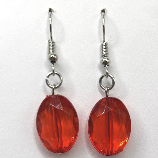 Simple Red Faceted Oval Earrings