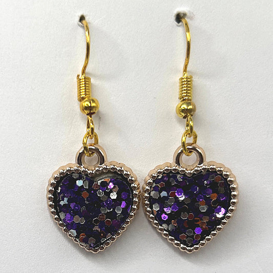 Purple Glitter Heart Earrings