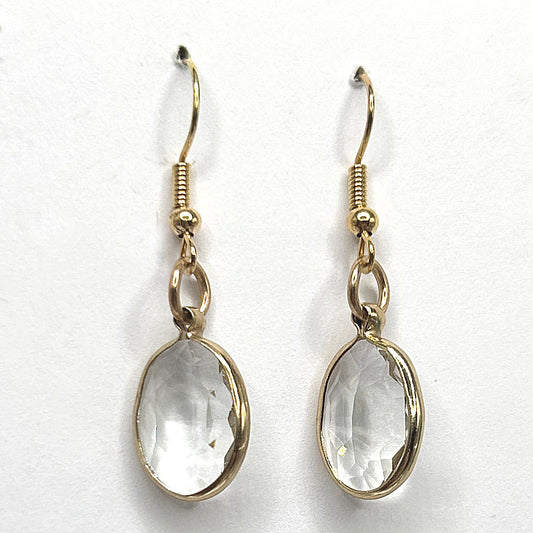 Clear Glass Oval Drop Earrings