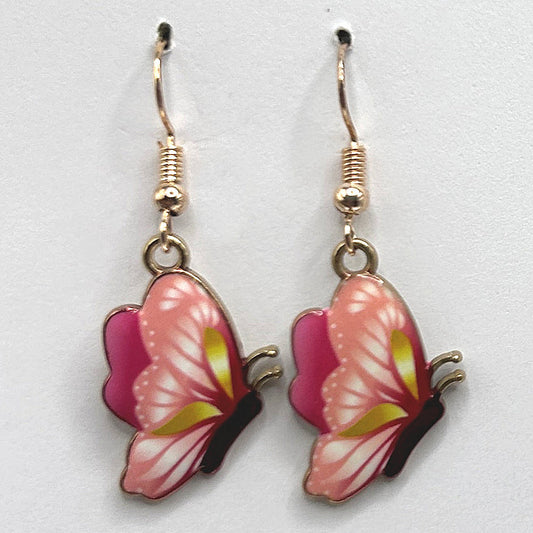Pink and Yellow Butterfly Earrings