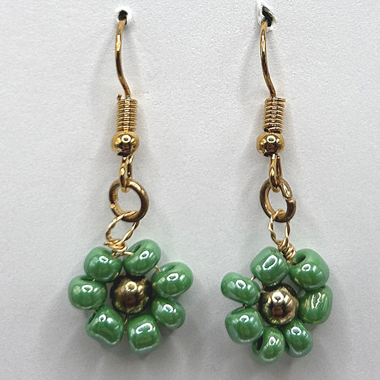 Medium Green Seed Bead Earrings