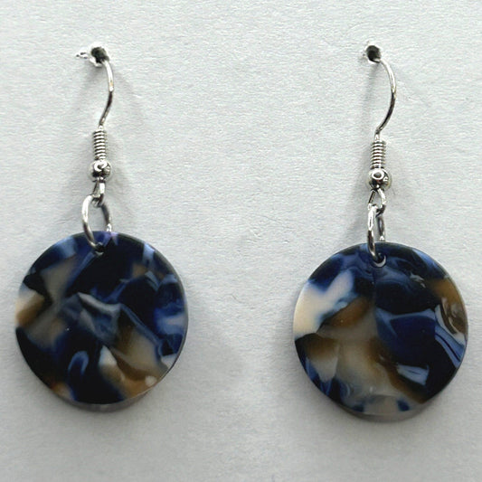 Blue and Earthy Swirl Disc Earrings