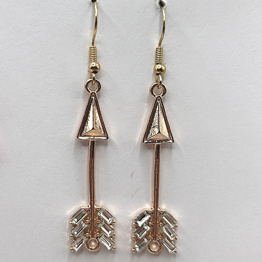 Light Gold Arrow Earrings with Rhinestones