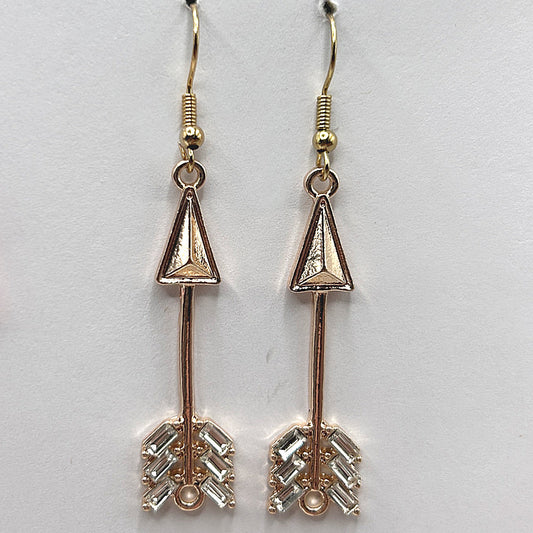 Light Gold Arrow Earrings with Rhinestones