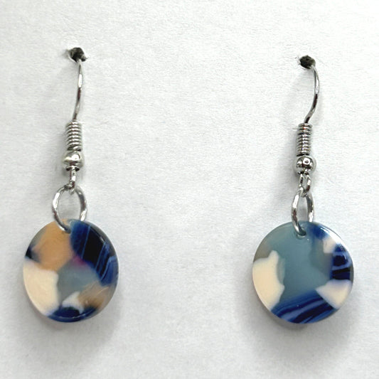 Blue and Earthy Small Disc Earrings