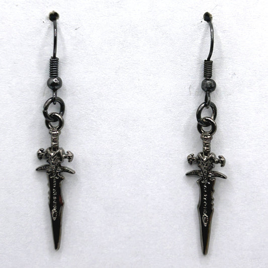 Gunmetal Ornate Dagger Earrings