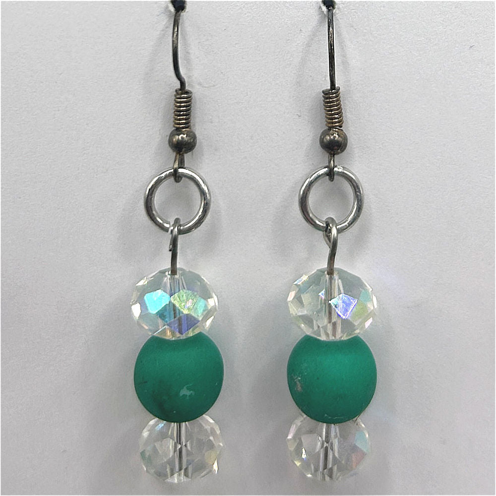 Green Painted Ball Earrings with Crystal Accents