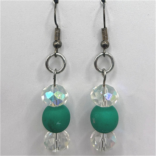 Green Painted Ball Earrings with Crystal Accents
