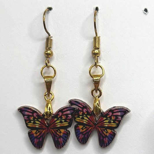 Multicolor Golden Butterfly Charm Earrings