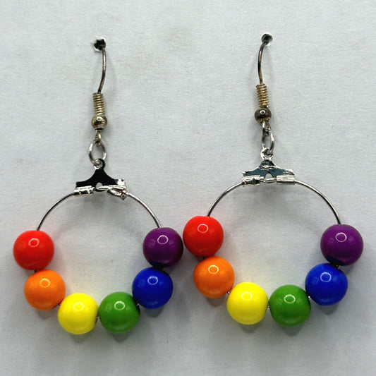 Small Loop Earrings with Plastic Rainbow Beads