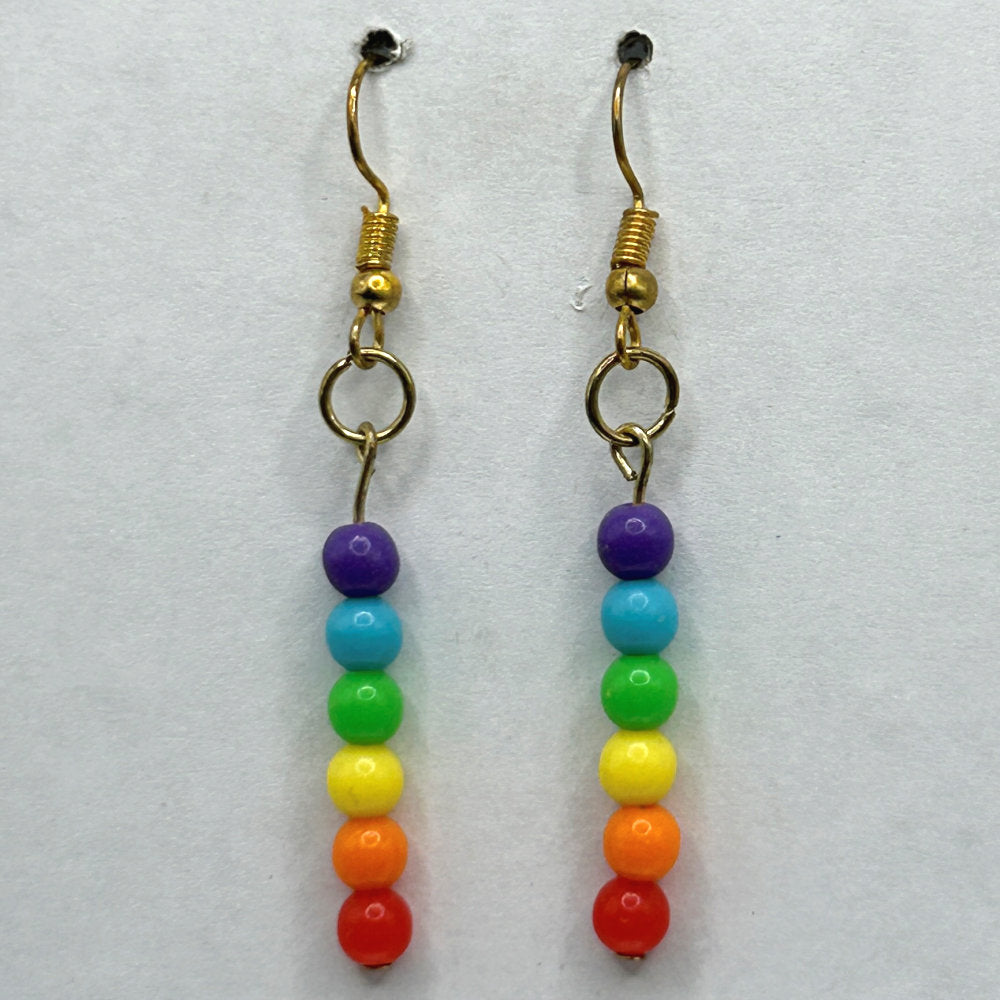 Tiny Plastic Ball Rainbow Dangle Earrings