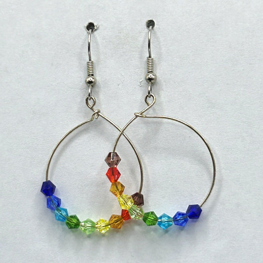 Medium Loop Earrings with Rainbow Bicone Beads
